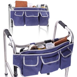 Walker Bag,Foldable Walker Storage Bag, Wheelchair Basket Pouch,Multi Pockets Walker Basket with Zips, Hand-free Carry Storage Bag for Universal Walkers,Large Capacity Organizer Water Resistant(Blue)
