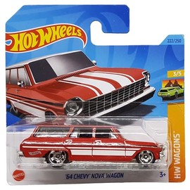 Hot Wheels - '64 Chevy Nova Wagon - HW Wagons 3/5 - HKH70 - Short Card - GM - Red - Mattel 2023 - 1:64