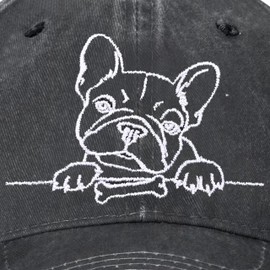 French Bulldog Embroidered Baseball Cap for Women Men Cute Dog Vintage Adjustable Washed Distressed Denim Baseball Hat