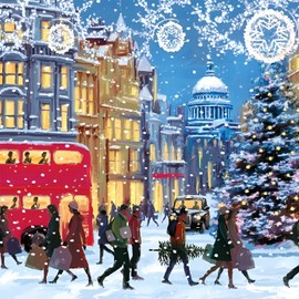 Museums and Galleries Charity Christmas Cards Pack of 5 - Charity Christmas Cards with Christmas Eve London Scene - Eco-Friendly Xmas Cards Multipack with Envelopes