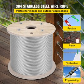 VEVOR 1/4" Stainless Steel Cable 200FT, T304 7x19 Tighter Core Cable Railing System Wire Rope Aircraft Deck Railing Kit Fence Wire
