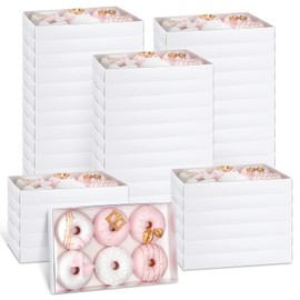 Karenhi 48 Pcs Clear Cookie Boxes with Full Window 9.5 x 5.9 x 1.3 in Bakery Treat Boxes Macaron Chocolate Donuts Pastry Clear Lids Packing Boxes for Mother's Day Wedding Grad Party(White)