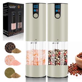 Electric Salt and Pepper Grinder Set, USB Rechargeable, Automatic Salt Pepper Mill Grinder Adjustable Coarseness with LED-Display, 120ml Container, One-Button Control, Suitable for kitchen, restaurant