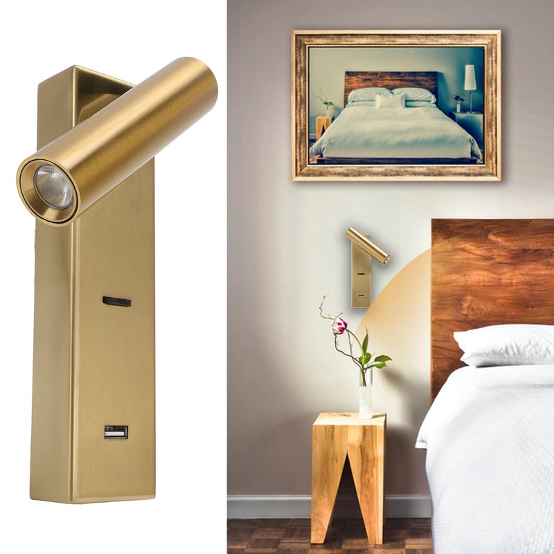 LED Wall Mounted Reading Light Simple Rechargeable Adjustable Angle Bedroom