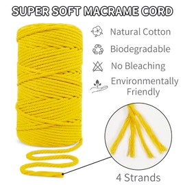 LEREATI Macrame Cord 5mm x 100m, Thick Macrame Rope Yarn Natural Cotton Cord, 4 Strand Twisted Colored Macrame String for Wall Hanging Plant Hanger DIY Crafts Boho Decor (Bean Green)