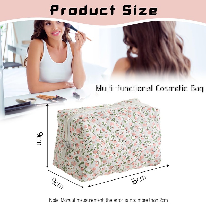 ZEPIQOR Floral Quilted Large Capacity Soft Cotton Cosmetic Bag for