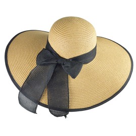 DRESHOW Women's Straw Hat with Wide Brim Floppy Foldable Cap Beach Sun Hat UPF 50+, khaki