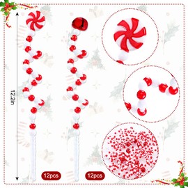 Celltestria - 24 piezas de púas rizadas de Navidad, 2 estilos, campanas de Navidad, decoración de bastón de caramelo, púas de árbol para decoración de árbol de Navidad, decoración del hogar, oficina