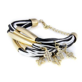 4031089 Black & White Cross Bracelet Christian Charm Jelly Look Rhinestones