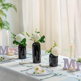 Glasseam Bud Vases for Flowers, Cute Black Vase Set of 3, Small Glass Vases for Decor, Handmade Unique Decorative Vases for Living Room Decorations, Minimalist Modern Flower Vases for Centerpieces