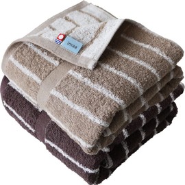 imaa Imabari Bath Towel, Fluffy, Thin, Absorbent, Quick Drying, Made in Japan, 100% Cotton, Vacuum Compressed Pack, Stripe Light Brown x Stripe Brown