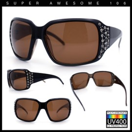 SA106 Polarized Lens Oversize Rhinestone Bling Iced Out Womens Sunglasses Brown