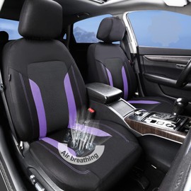 CAR PASS 3D Air Mesh Car Seat Covers Full Set, Breathable Sporty Rear Bench With Zipper for Armrest Box Universal Fit 95% Automotive SUV,Truck,Sedan Interior Cute Women Airbag Compatible, Black Purple