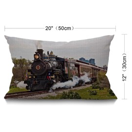 BGBDEIA Nice Gift Vintage Steam Train Waist Lumbar Cotton Linen Cushion Cover Throw Pillow case for Sofa Home Decorative Oblong 30 x 50 cm 12 x 20 Inches