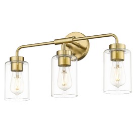 zeyu 3-Light Vanity Lighting Fixtures, Modern Vanity Lighting Fixtures Over Mirror with Cylinder Clear Glass Shade, Brushed Gold Finish, ZS62B-3W BG