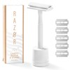 White Safety Razor Reusable Metal Shave Kit for Women &
