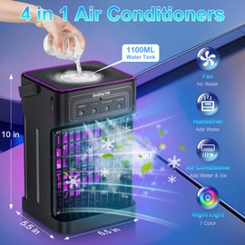 Portable Air Conditioners, 4-IN-1 Portable AC Unit with 3 Wind Speeds, 3 Spray Mode, 7 Night Light & 2-8H Timer Air Conditioner Portable,Personal Small Mini Air Conditioner Air Cooler for Room Camping