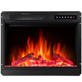 R.W.FLAME Electric Fireplace Insert,Recessed 23''Electric Fireplace Heater with Infrared Quartz&Remote Control,Adjustable Led Flame Brightness 750W/1500W Black (23''X18'')