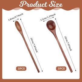 6 Pcs Wooden Coffee Spoons, Long Handle Wooden Teaspoon, Stirring Teaspoon Set, Small Mixing Wooden Spoon for Stirring Coffee, Tea, Honey, Tasting Spoon Set for Kitchen Stirring
