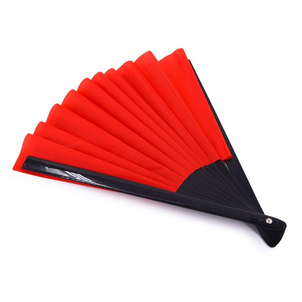 1SourceTek Large Folding Fan Nylon Cloth Handheld Folding Fan Chinese Kung Fu Tai Chi Fan Decoration Fold Hand Fan for Party Favors (Red)