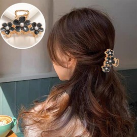 Set of 4 Small Hair Clips, BetterJonny Hair Pins, Small Hair Clips, Flower Hair Accessories, Flower Pearl, Adult Cute and Stylish (Black/White/Gray/Yellow)