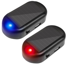 2Pack Solar Simulated Dummy Alarm Warning Lamp,WONFAST Mini Anti-Theft LED Flashing Security Light Car Fake Lamp,Automotive Warning Interior Lights with USB Charger Port (Red + Blue)