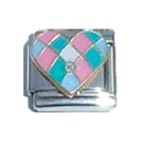 Stylysh Charms Patchwork Quilt Love Heart Enamel Italian 9mm Link