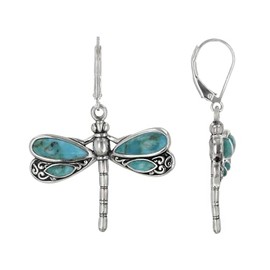 Turquoise Rhodium Over Silver Dragonfly Earrings