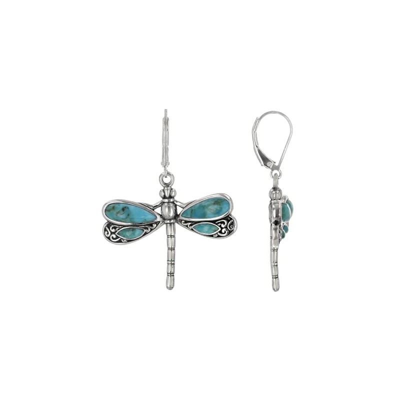 Turquoise Rhodium Over Silver Dragonfly Earrings