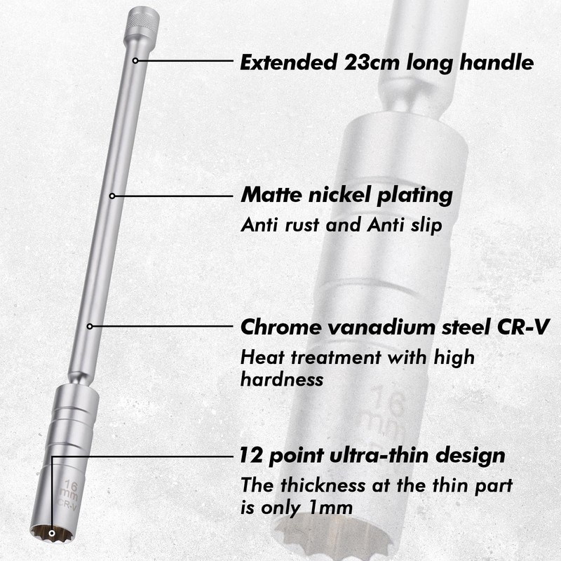 Zocipro Long Rod 16mm Spark Plug Socket, Thin Wall Universal