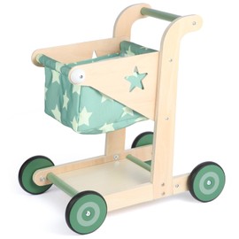 Asweets 2 in 1 Wooden Baby Walker Push and Pull Doll Stroller, Shopping Cart Learning Walker for Boys and Girls, Sit Stand Learning Toddler Toy (Green)