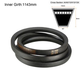 sourcing map A45 Drive V-Belts 45" Inner Length 13mm Width 8mm Thick JIS Standard A-Section Rubber Drive Transmission Belt