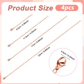 NQEUEPN 4pcs Necklace Extenders, 4 Sizes Extension Chains for Jewelry, Bracelet Anklet Necklace Chain Extender with Lobster Buckle Connector Chains Set for DIY Jewelry Crafts (Rose Gold)