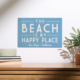 Lantern Press 10x15 Inch Wood Sign, Ready to Hang Wall Decor, San Diego, California, The Beach is My Happy Place, Simply Said