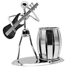 BLLREMIPSUR Metal Art Pen Pencil Holder, Creative Guitar Player Pen Cup, Office Desktop Ornaments Music Decoration Gift