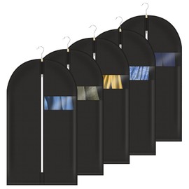 Asiulalt 5 Pack Garment Bag for Hanging Clothes, 55 Inch Suit Bag for Travel and Clothes Storage, Breathable Garment Covers with Clear Window for Suits Coats T-Shirts Jackets（Black）