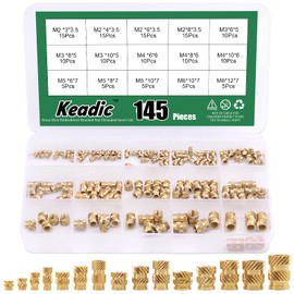 Keadic 145 Pieces M2 M3 M4 M5 M6 Thread Brass Knurled Nuts Assortment Set Internal Thread Insert Embedded Nuts Thread Knurled Heating Set for 3D Printer and Other Projects