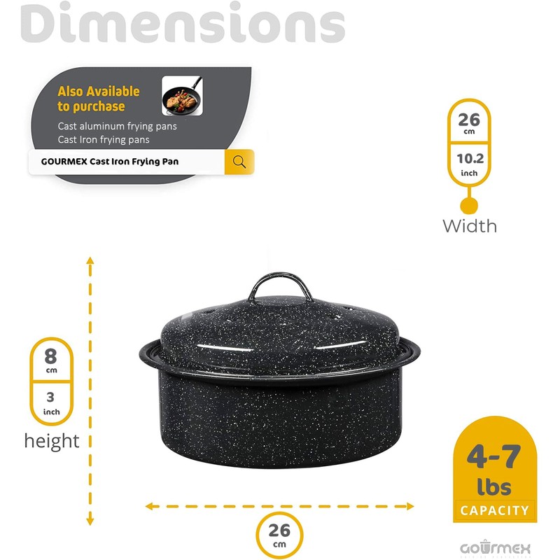 GOURMEX 7lb Round Black Ceramic Enamel Coated Roasting Pan |