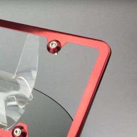 MotorVehicleParts New Candy Red Slim 4 Hole License Plate Frame w/ Aluminum Circle Type Screw Caps