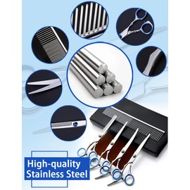 5 in 1 Dog Grooming Scissors Set, Stainless Steel Professional Pet Scissors Kit With Safety Round Tip, Titanium Coated Sharp and Durable for Dogs