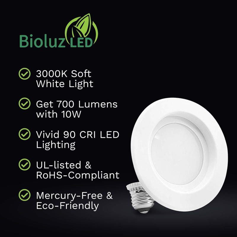 Bioluz LED 8 Pack 4” LED Retrofit Recessed Lighting, 65W