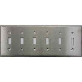 Brushed Satin Stainless Steel 6 Gang Toggle Switch Wall Plate