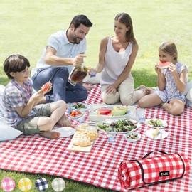 ZAZE Picnic Blanket Extra Large Waterproof, 80''x80''Checkered Picnic Blankets Beach, Outdoor, Camping on Grass Accessories Couple Ideas Wedding Registry Gifts (Red and White)