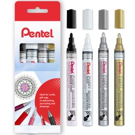 Pentel Permanent Pigment Ink Paint Marker Pens - MMP10 - Contained in Cardboard Wallet (Essential Wallet of 4)