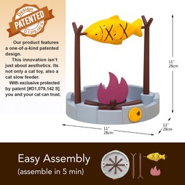 PetPals 11" High Cats Treat-Dispensing Slow Feeder,Pets Dry Food Dispenser,Cats Slow Feeding Snack Bowl, Grilled Fish Spinning Toy, Food Puzzle Cat Toy