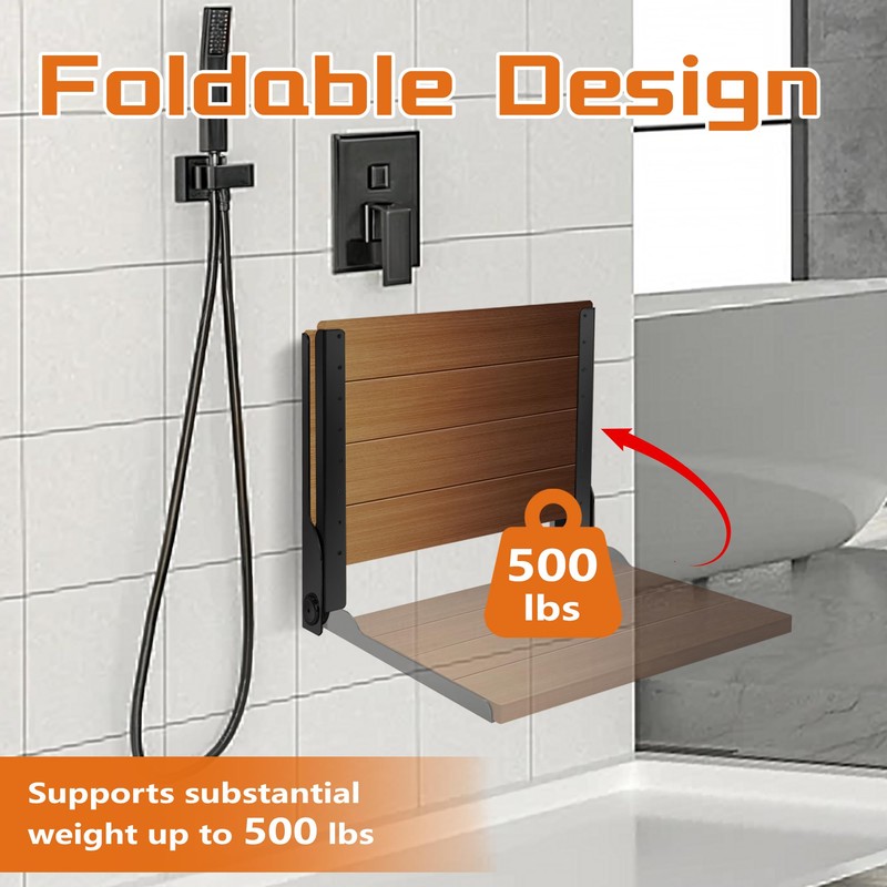 Folding Shower Seat 20'', Large Teak Shower Seat, Folding Shower