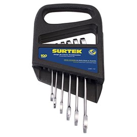 Surtek F04S Juego de 6 Llaves Combinadas Satinadas 12 Puntas en Pulgadas en Rack