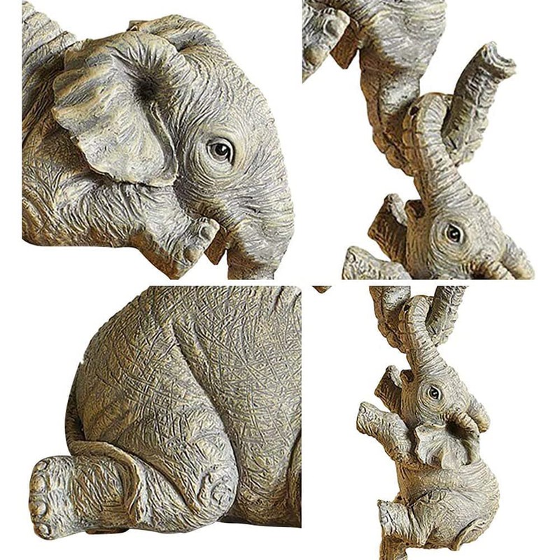 LSDZHK Elephant Shelf Figures, Mother Hanging 2 Babies Elephants Sitter