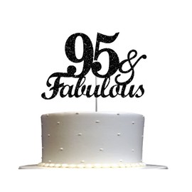 Fabulous & 95 - Decoración para tartas con purpurina negra, ideal para decoración de fiesta de 95 cumpleaños, decoración de alta calidad, brillo resistente de doble cara, barra acrílica. Fabricado en Estados Unidos