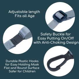 Prolly Adjustable Length Mask Lanyard Grey 5-Pack with Anti Choking Buckle and Durable Plastic Hooks Wide Smooth Fabric